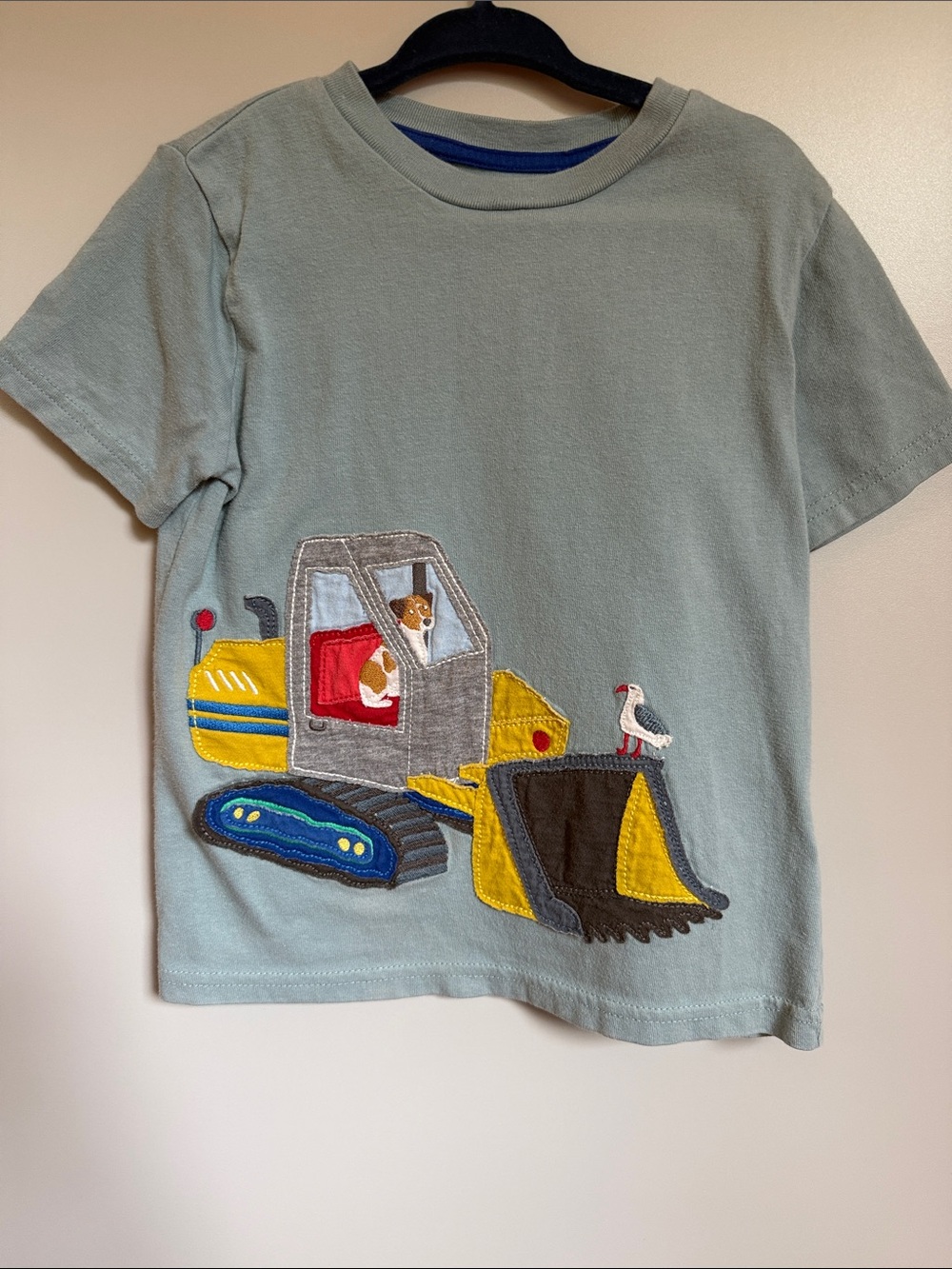 Mini Boden Sage Green Tee with Excavator Appliqué